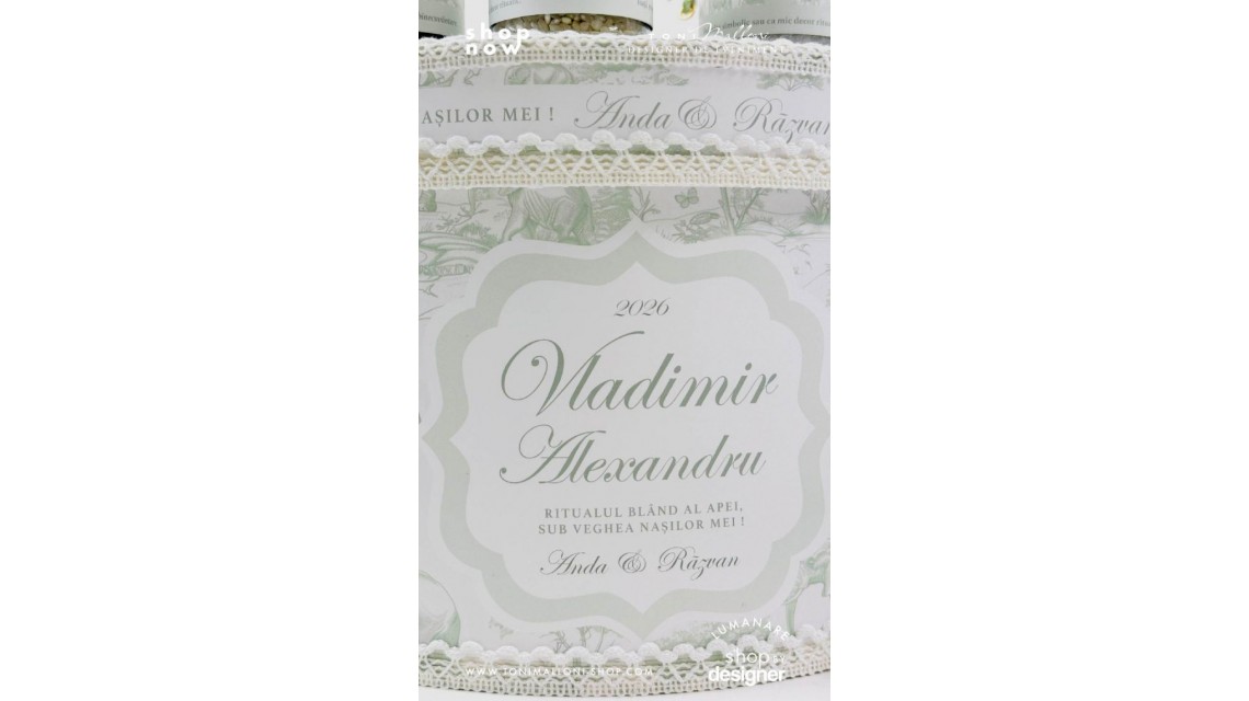 Set prima băiță Green Safari personalizat băiat ritual după botez cu nașii 14